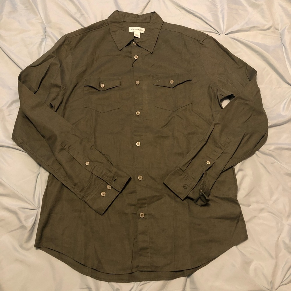 Calvin Klein Long Sleeve Button Down Mens M Green